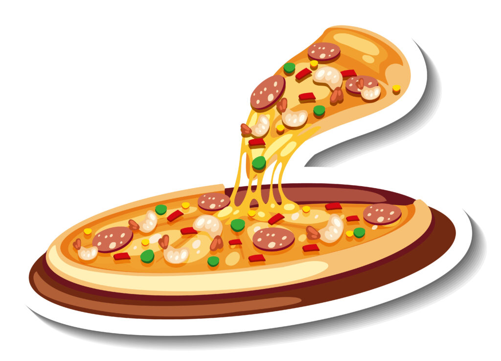 sticker template with pizza isolated